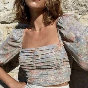 Aritzia Wilfred Lolita Floral Puff Sleeve Crop Top Size S